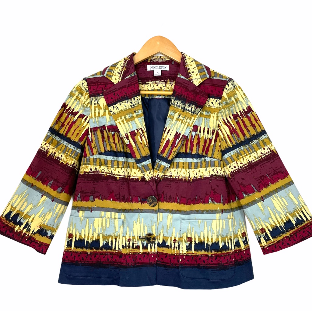 Pendleton Women's Blazer Ikat Tribal Multi Colored